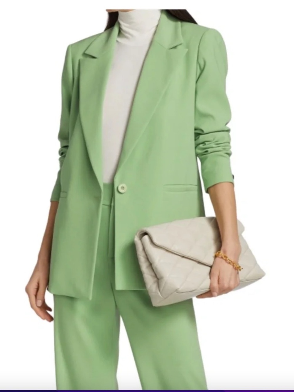 Alice + Olivia Denny Boyfriend Blazer in Seafoam Green, Size 6, Sleeves Hemmed